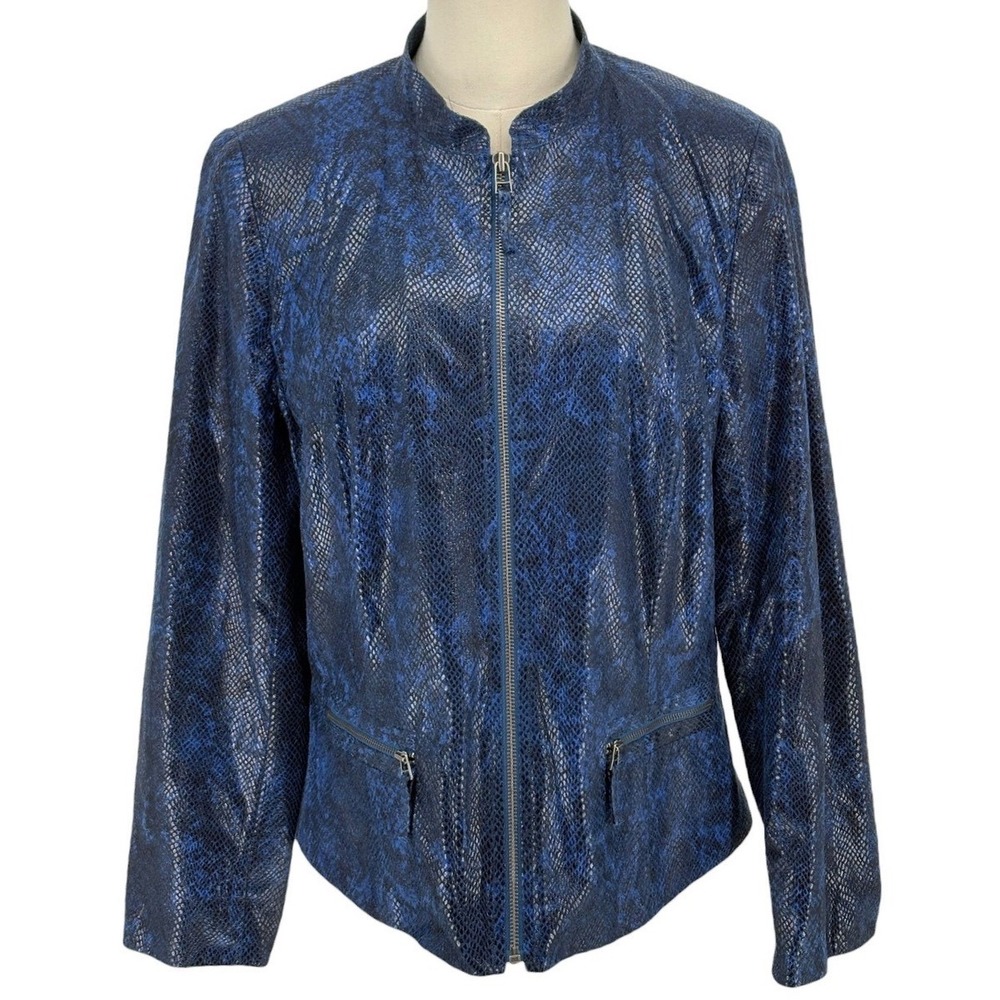 JM Collection Jacket‎ Blue Black Snakeskin Metallic Zip Front 12P